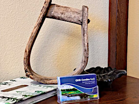 This wooden stirrup welcomes you at this Pointe Royale Branson condo.